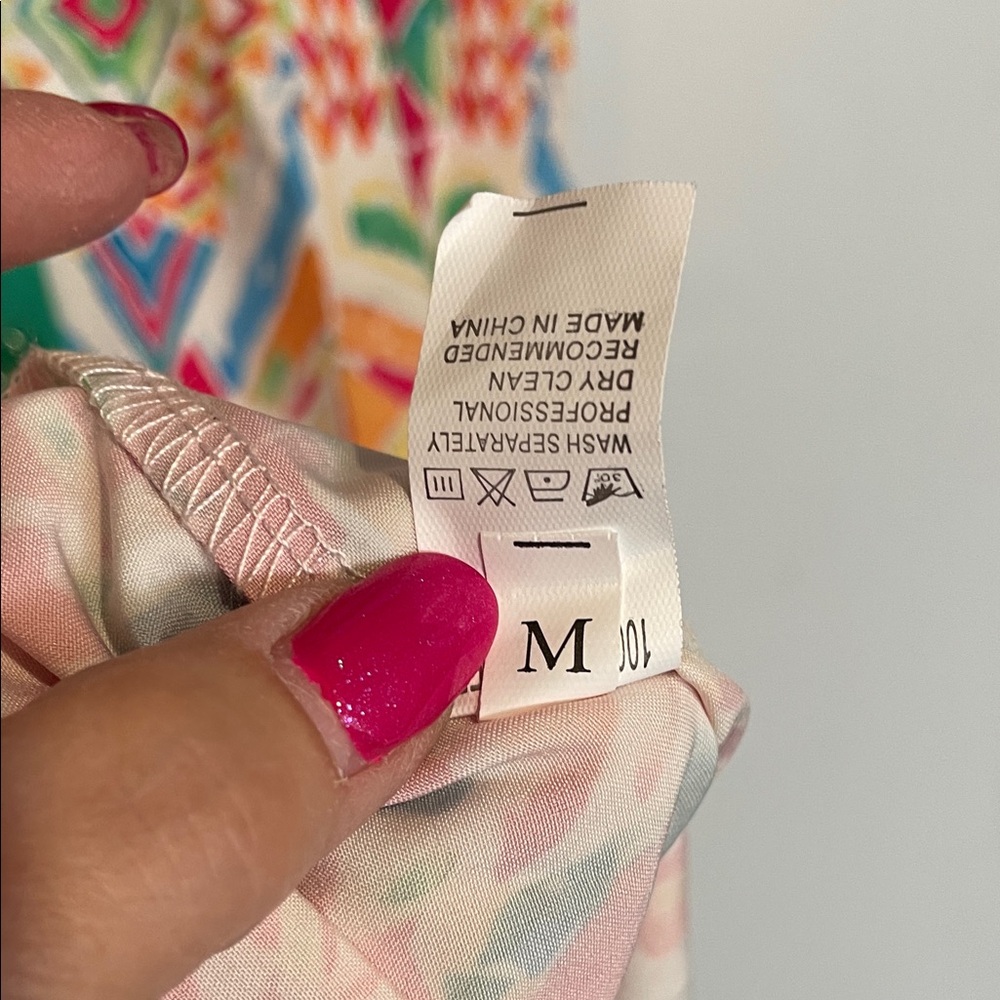Colorful Hot Pink &  Green Geometric Print shirt Dress Sz M - Picture 6 of 6